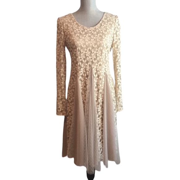 A'Reve Dresses & Skirts - A'reve Lace Chiffon Long Sleeve A-Line Flowy Fit & Flare Stretch Dress - Size M